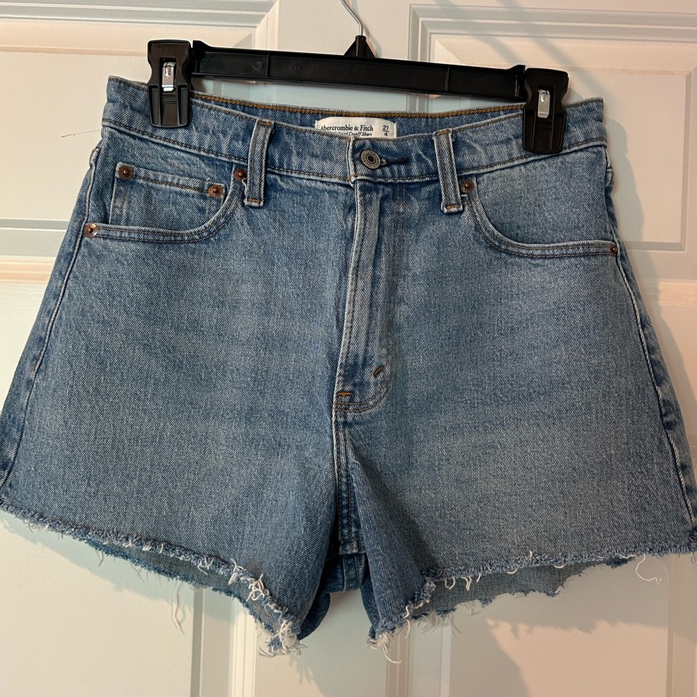 Abercrombie & Fitch Light Blue Frayed-Hem Denim Shorts